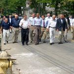 The President tours flood damaged Fayette Ave in Wayne NJ with local elected officials after Irene